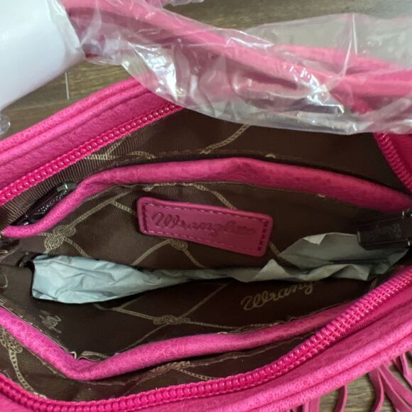 Wrangler Purse Leather Fringe Denim Hot Pink Crossbody Bag WG44-8360HPK Western - Picture 9 of 9